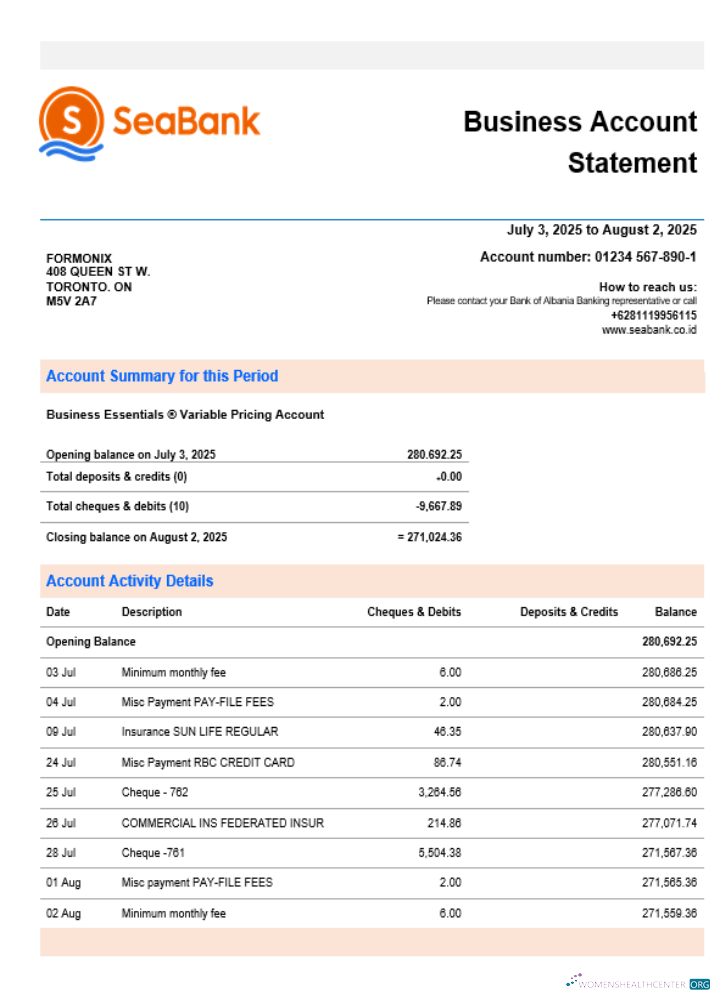 Download Seabank business firm statement Word and PDF format Photoshop template